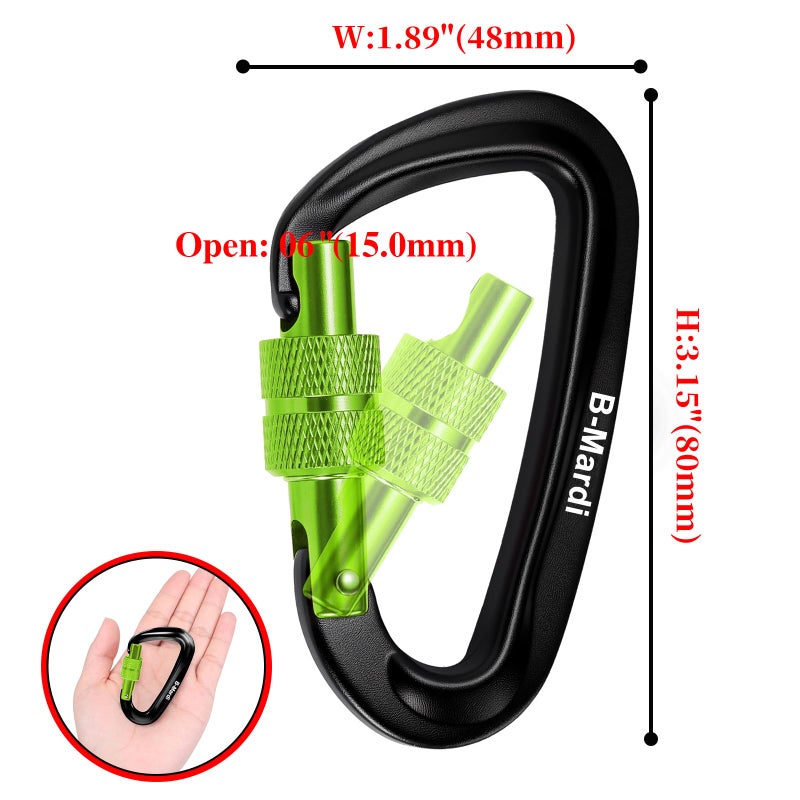 B-Mardi Carabiner Clips Heavy Duty 12kN (2697 lbs)-Lightweight Locking Carabiners for Camping, Hiking, Hammock, Dog Leash Harness, Outdoor and Gym etc, Keychains& Utility - Image 2